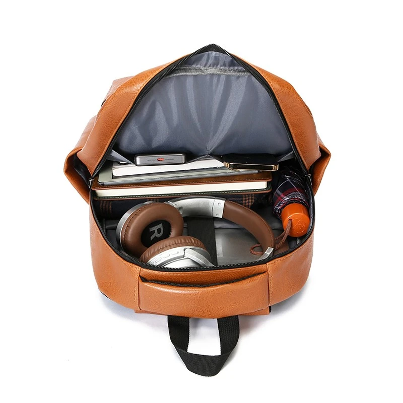 DK1166 Mochila masculina imperme&aacute;vel de couro PU com costas macias