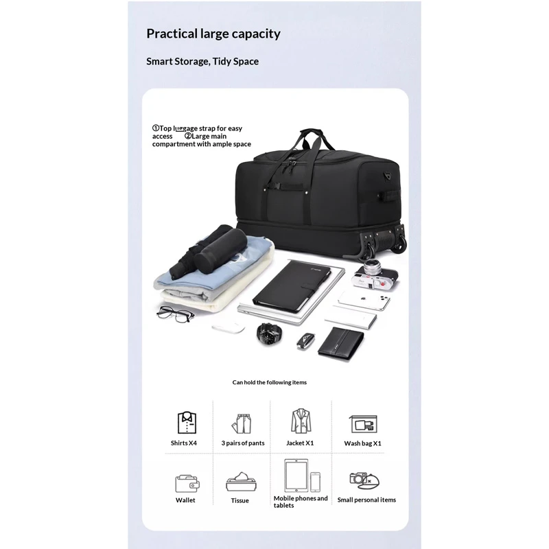 FLPN-0019 Bolsa de viagem dobr&aacute;vel extra grande com carrinho