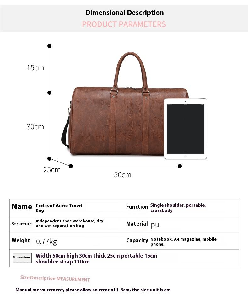 BED733 Bolsa de viagem minimalista unissex em PU de grande capacidade