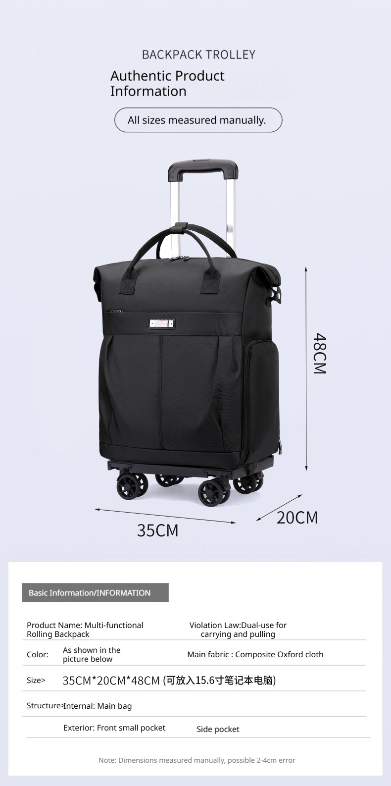 FLPN-2503 Carrinho Portátil Bagagem Impermeável Mochila de Viagem Bolsa Bolsa