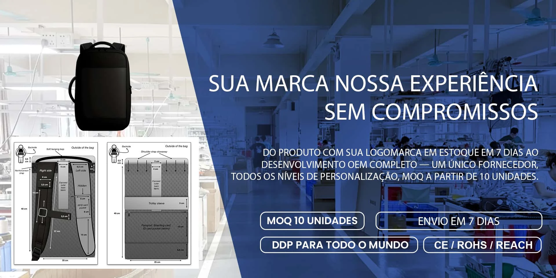 F&aacute;brica integrada de personaliza&ccedil;&atilde;o de malas e bolsas, do desenho ao produto
